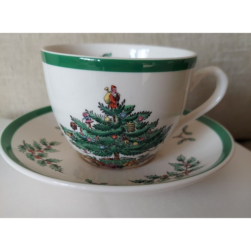 VINTAGE SPODE CHRISTMAS TREE CUP & SAUCER ENGLAND S3324R Q NEW